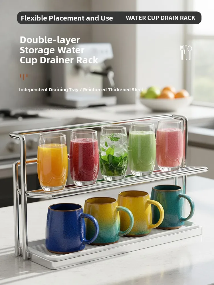 

Double Layer Stainl Steel Kitchen Cup Holder Drainage Ra High Aesthetic Value Tea Cup Storage elf Home Organization