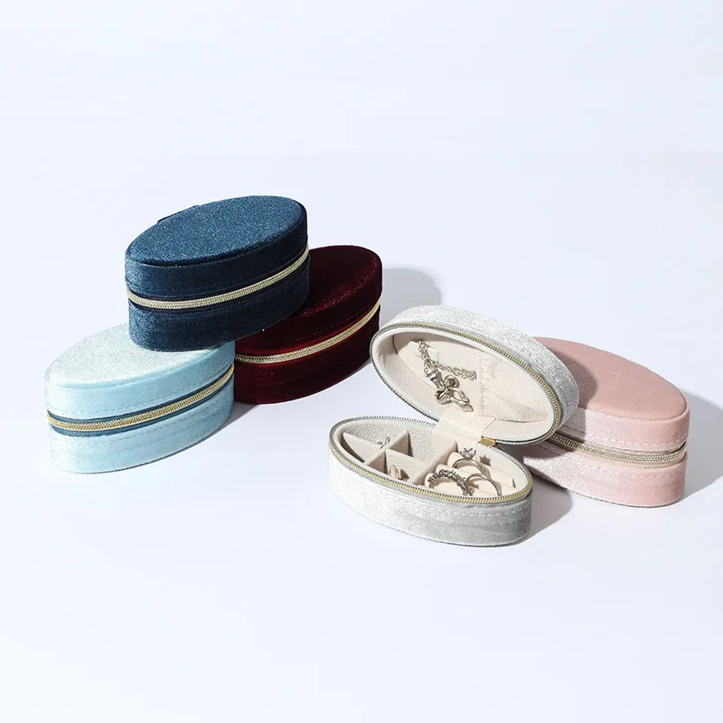Luxury Velvet Jewelry Box for Travel Oval Earring Ring Storage Organizer Case Gift Packaging