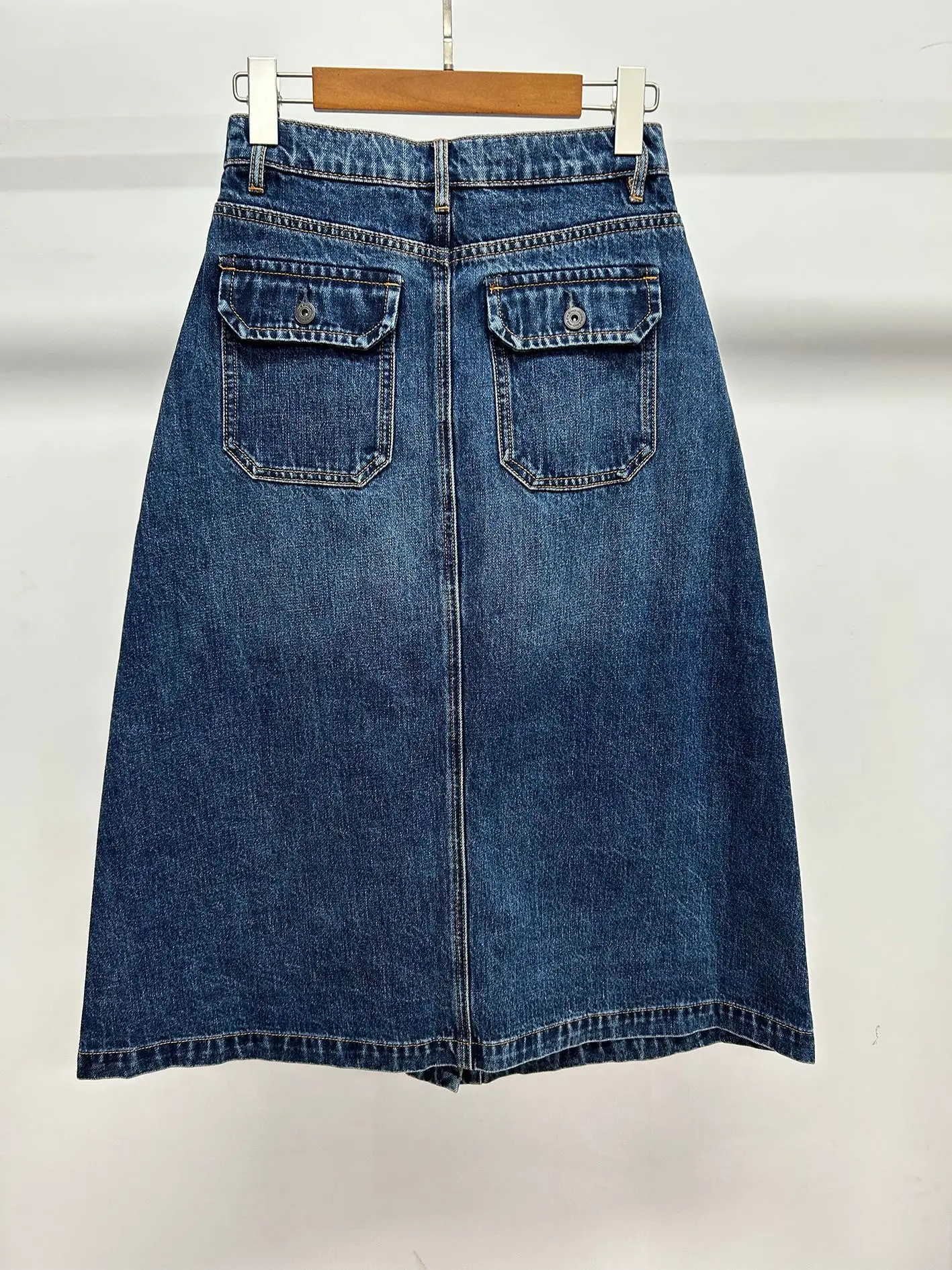 Women High waist midi skirt single breasted fashion denim skirt