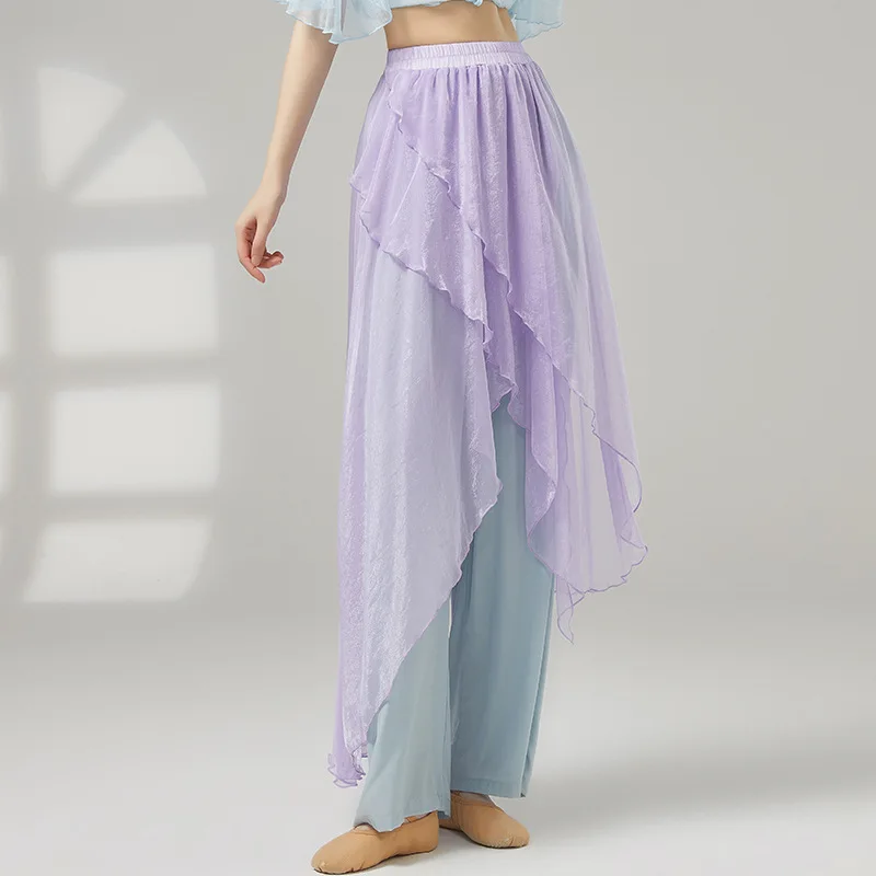 Frauen Klassische Tanz Praxis Hosen Modern Dance Breite bein Hosen Doppel-schicht Fließende Ethnische Tanz Rock Hosen Tanzen kleidung