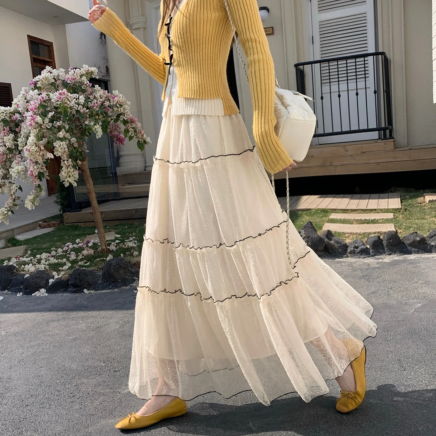 

Женская весенняя юбка Ele Lace Me с эластичной талией, длинная, пышная, винтажная, с вышивкой, А-силуэт