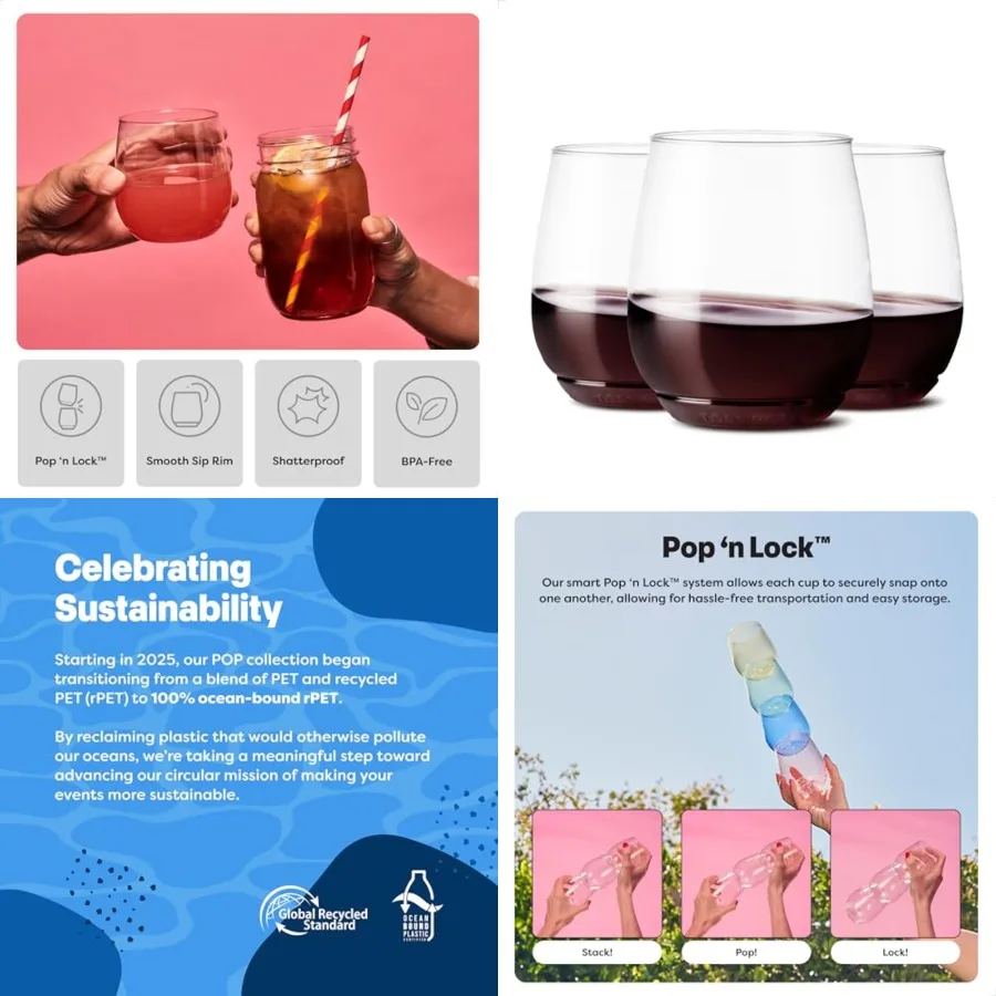

POP 14oz Vino SET OF 48, Recyclable, Unbreakable Unbreakable Crystal Plastic Wine Glasses, Pack of 1