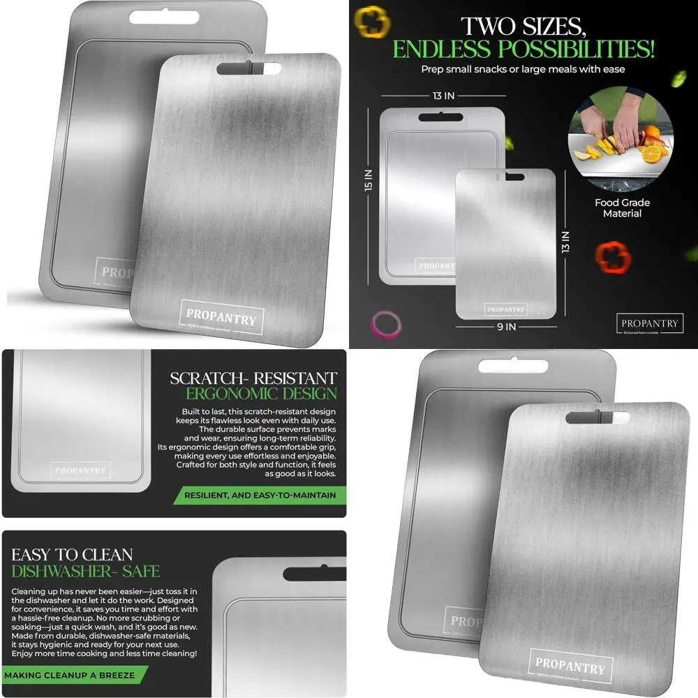 

Набор из 2-х кухонных разделочных досок из чистого титана — прочные, нескользящие, металлические разделочные доски из нержавеющей стали
