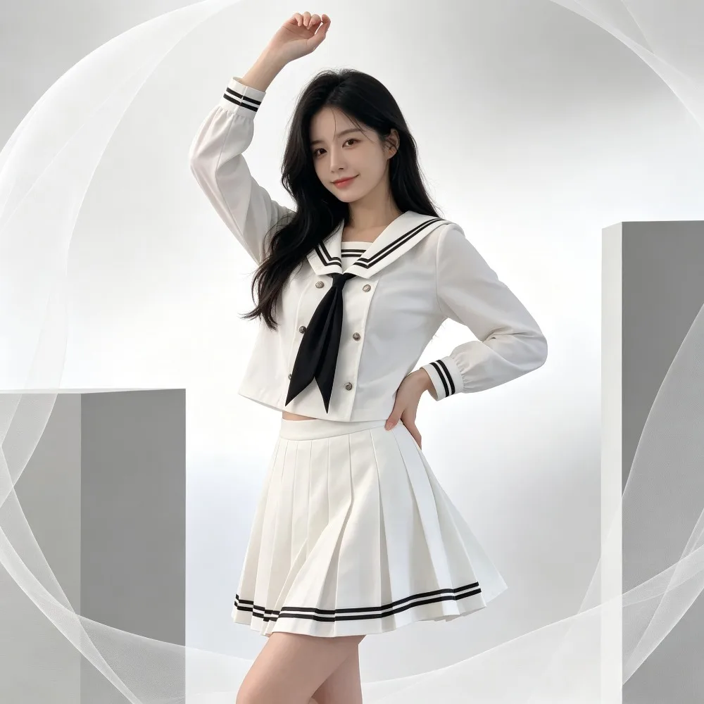 JK Uniform Authentic Sailor Suit Navy Pleated Skirt Cute School Uniform Set For Student Campus Theme Party Halloween Cosplay