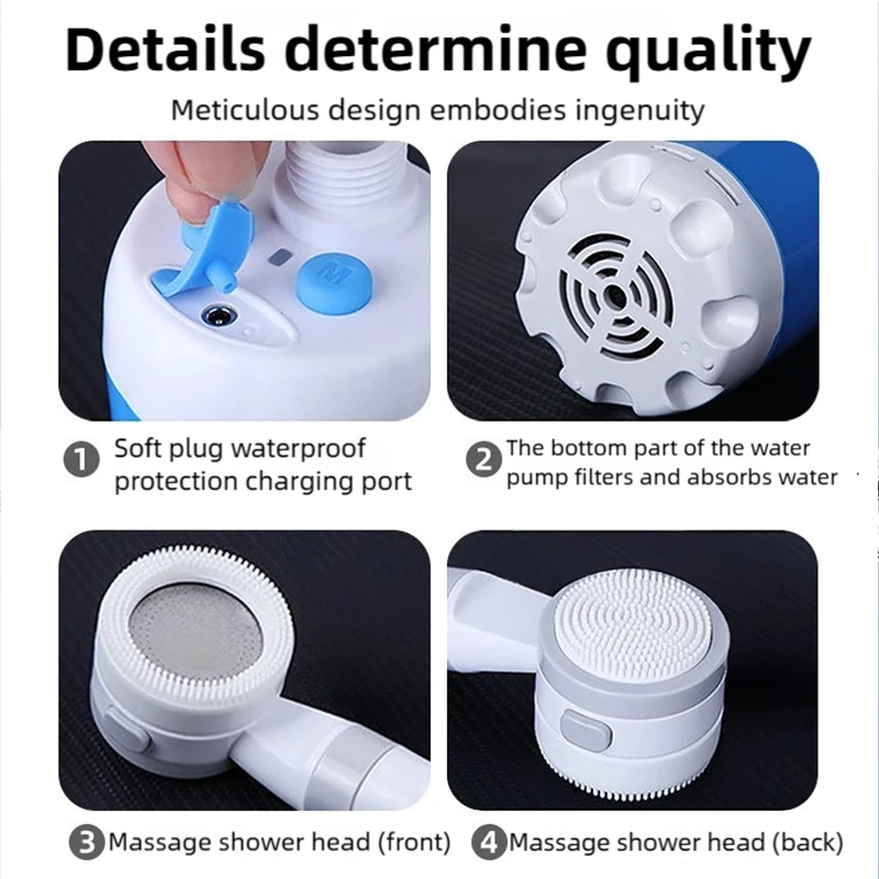 Dispositivo di lavaggio esterno portatile con pompa per doccia da campeggio ricaricabile senza fili per escursioni, viaggi e dormitori