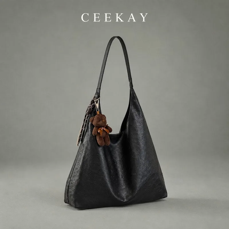 CEEKAY Hobo-Tasche aus Leder mit Bärenanhänger, geflochtenen Details, Tragegriff, vielseitig einsetzbar, ideal für den täglichen Gebrauch, lässig, große Kapazität. – Detail 5