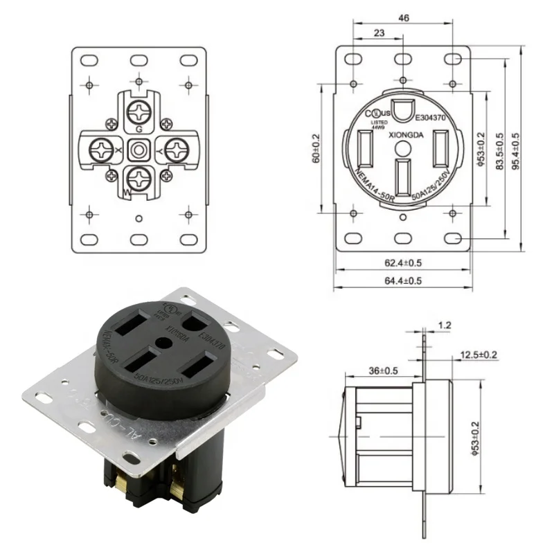 50A NEMA 14-50R RV and Electric Vehicles Range Receptacle Outlet