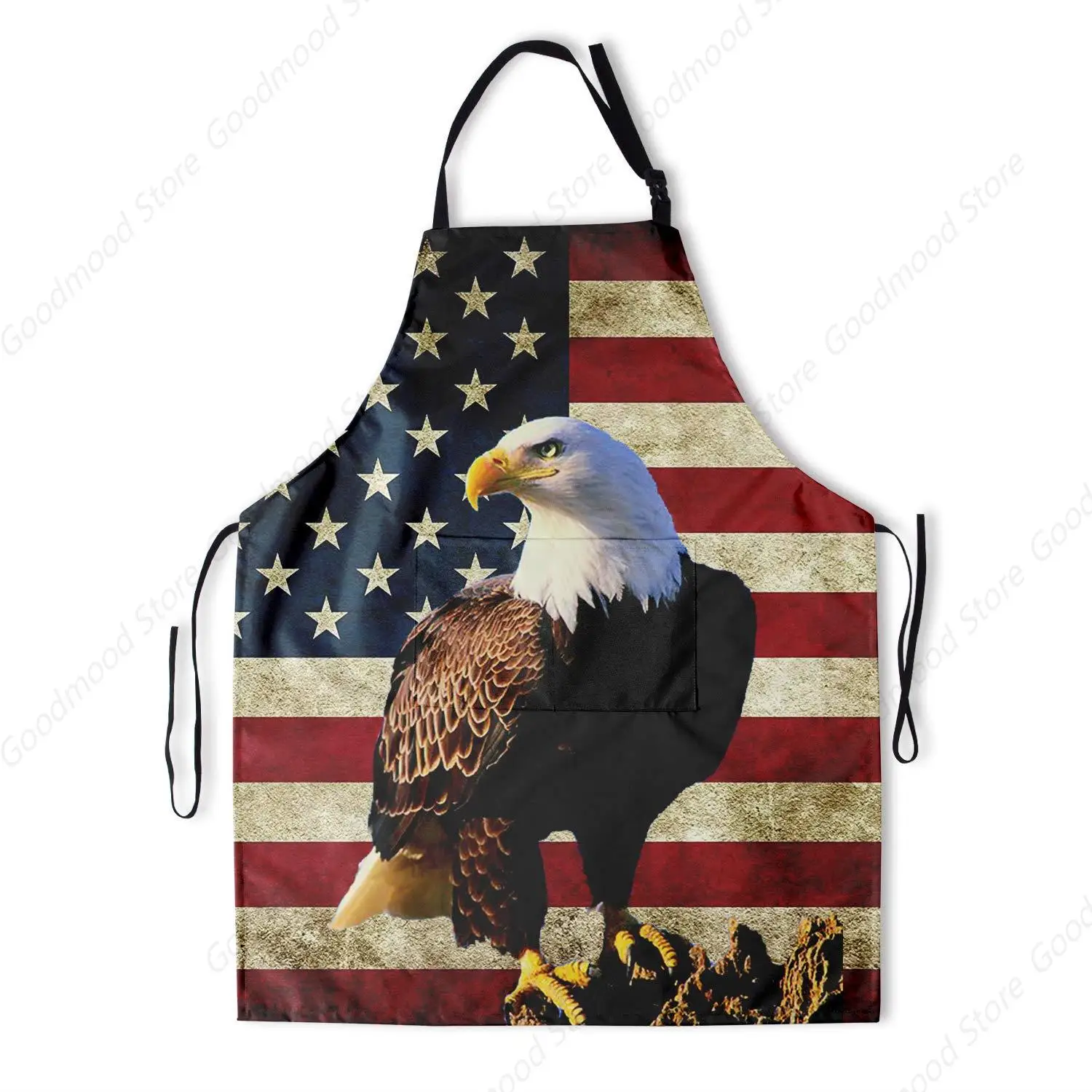 American Flag Bald Eagle Aprons with 2 Pockets and Adjustable Neck Straps Patriotic Waterproof Kitchen Chef Apron for Women