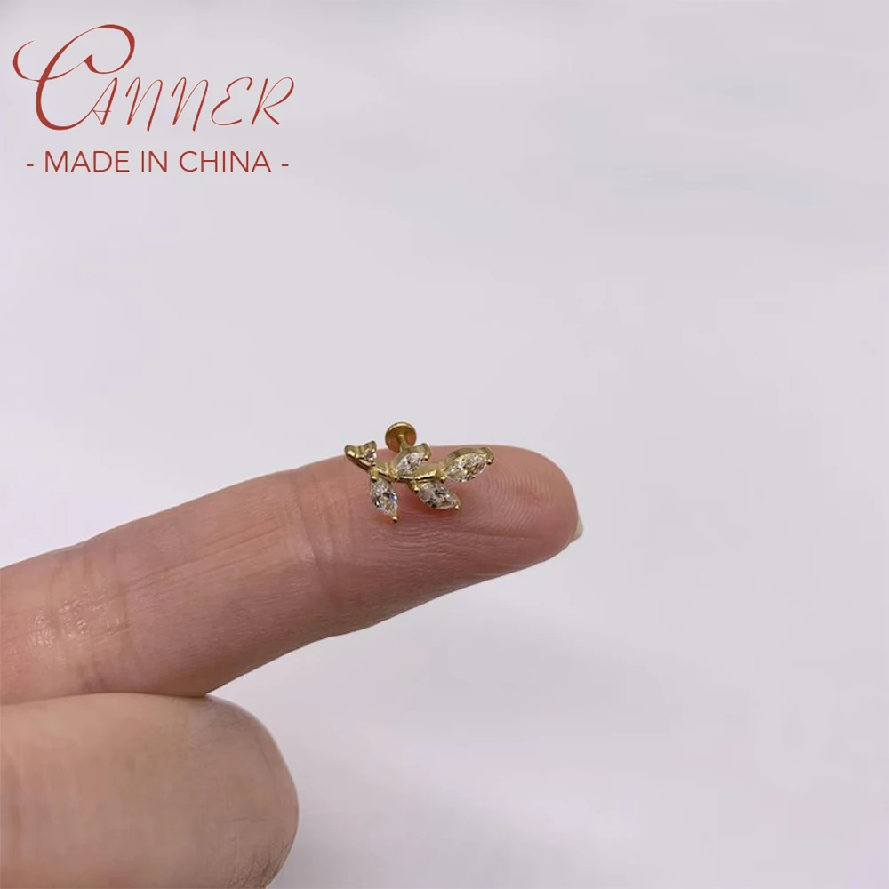 

CANNER 1PC 925 Sterling Silver Wheat Ear Zircon Mini Puncture Ear Bone Nail For Women Ins Exquisite Smooth Love Stud Earring