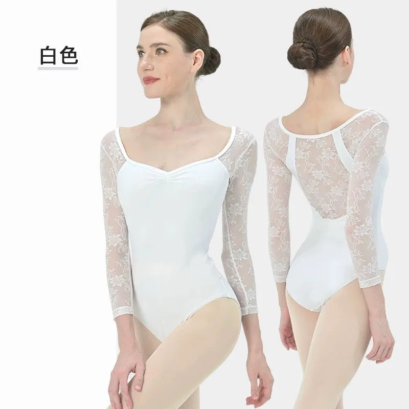الدانتيل المرقعة رداء رقص الباليه المرأة الخامس الرقبة طويلة الأكمام راقصة الباليه الكلاسيكية Dancewear الجمباز ملابس السباحة جوارب يوغا الأداء