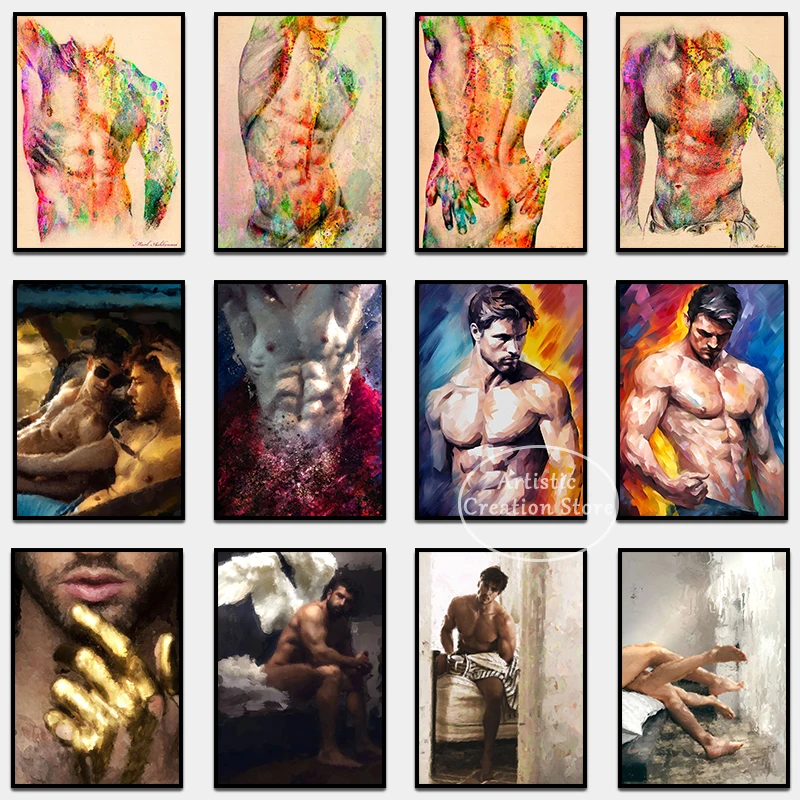 Gay Men Nude Body Art Posters Abstract Sexy Body Canvas Painting Prints Wall Art Pictures Living Room Bedroom Wall Home Decor