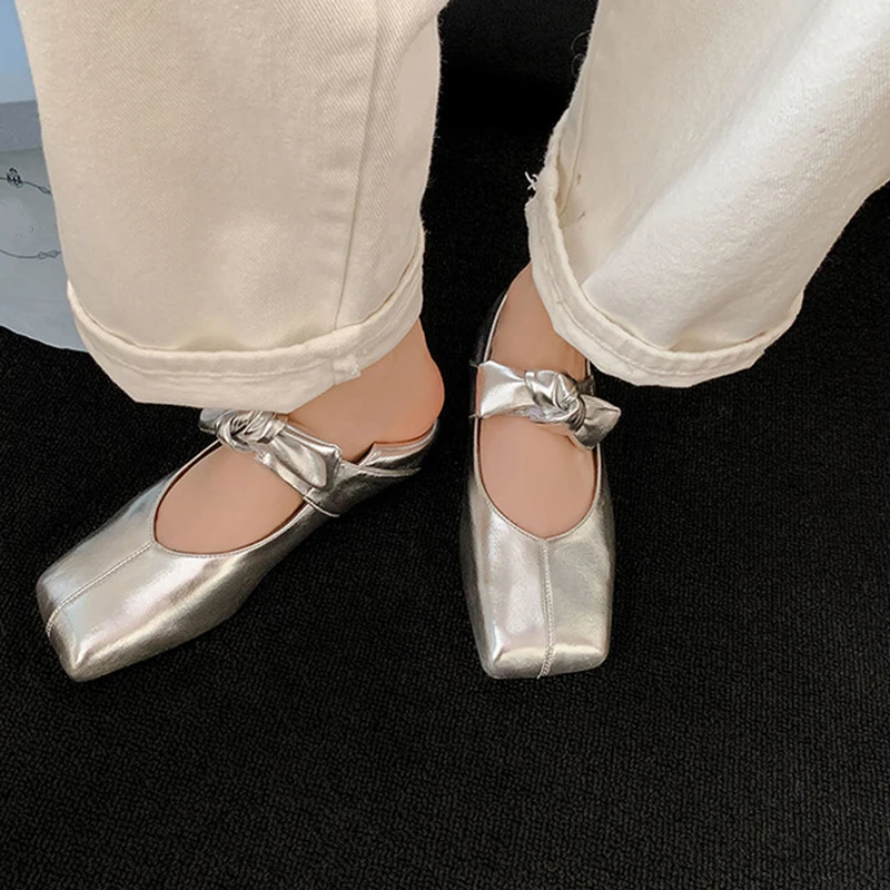 JOZHAMTA 2025 Women Flats Fashion Buckle Strap Shoes Woman Split Leather Square Toe Mary Janes Flats Spring Summer Size 34-40