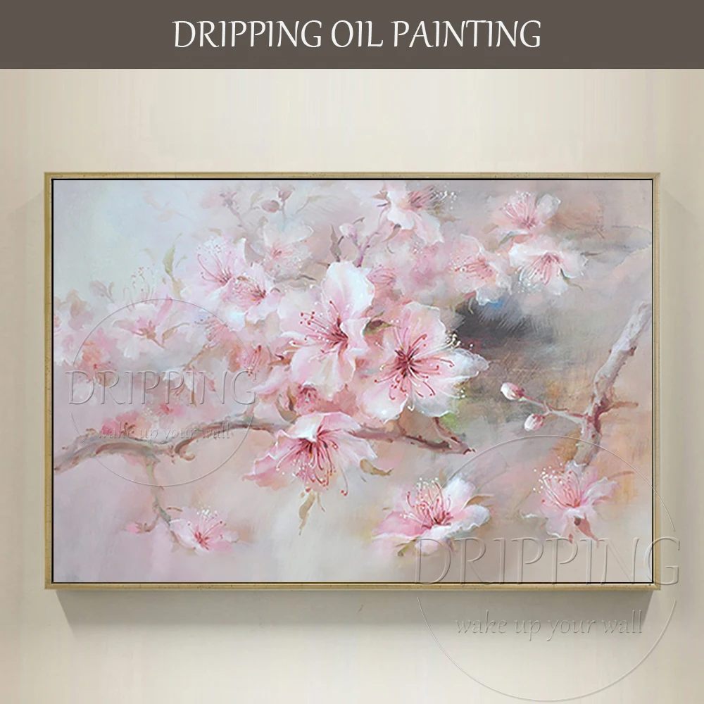 

Hand-painted Plum Bossom Oil Painting on Canvas Beauty Wall Decor Handmade Pink Flower Acrylic Painting for Living Room Artwork