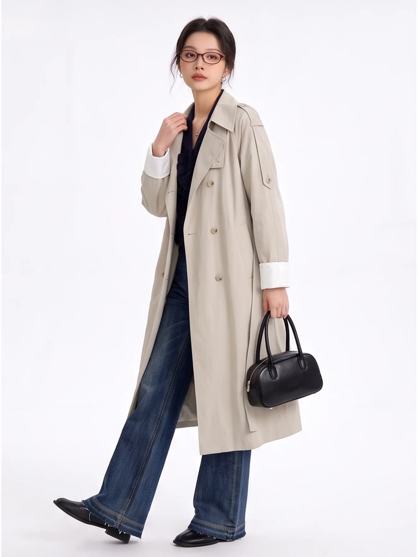 Advanced Loose Korean Style Double Breasted Coat Slimming Commute Windbreaker Outerwear Autumn New Arrival Women's Fashion
