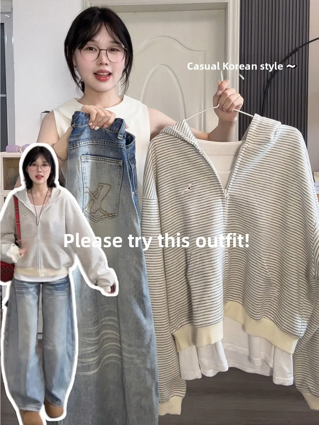 

French Sle Loose Fit Zipper Hoodie Women's Spring Autumn Striped Casual Cardigan Coat Trendy Open Cardigan Long Sve