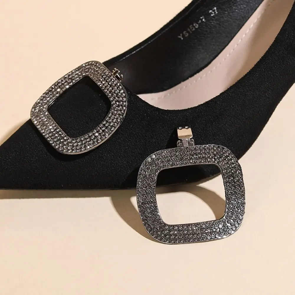 

1 pair Shiny Rhinestone Shoes Clips Removable Simple Square Design Women Shoes Decorations Clip Alloy Wedding Shoes Decorations