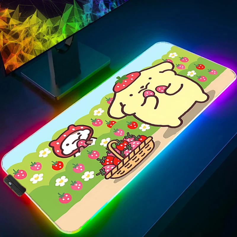 Светодиодный игровой коврик для мыши P-pompompurin, большой компьютерный RGB Kawaii XL, коврик для мыши, настольный коврик, ковер для ПК, клавиатура, аксессуары для геймеров, подсветка