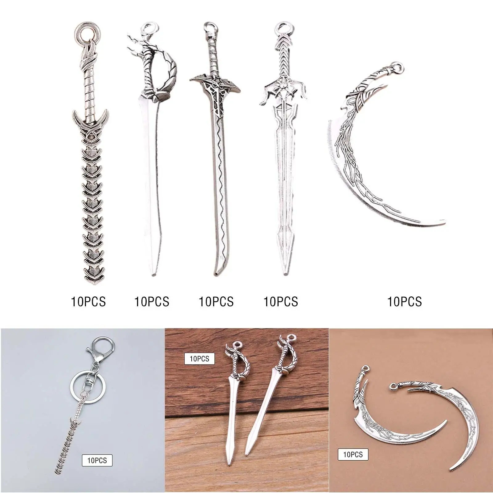 10x Retro Long Swords Pendants Accessories Antique Metal Sword Pendants for Jewelry Making Earrings Necklace Women Men Gifts