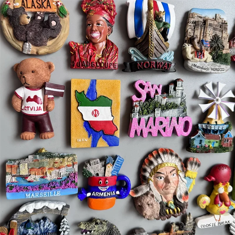 Fridge magnets Budapest Cordoba Tahiti Luxembourg Jamaica Portugal Indian Denmark Armenia Marseille Morocco Norway Latvia