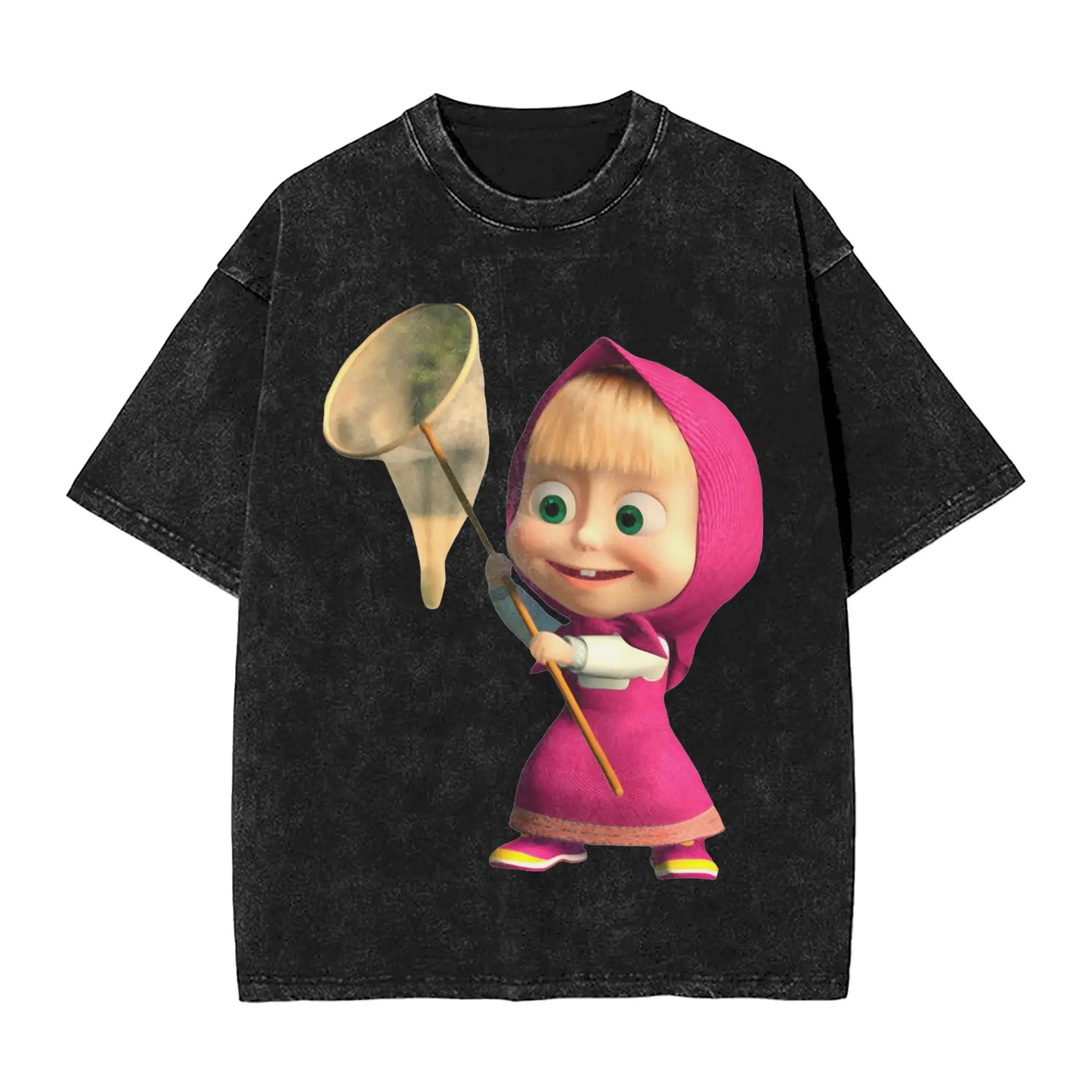 

Футболка с рисунком M–Маша и медведя, футболки в стиле хип-хоп, винтажные топы с короткими рукавами, летняя повседневная одежда больших размеров с круглым вырезом