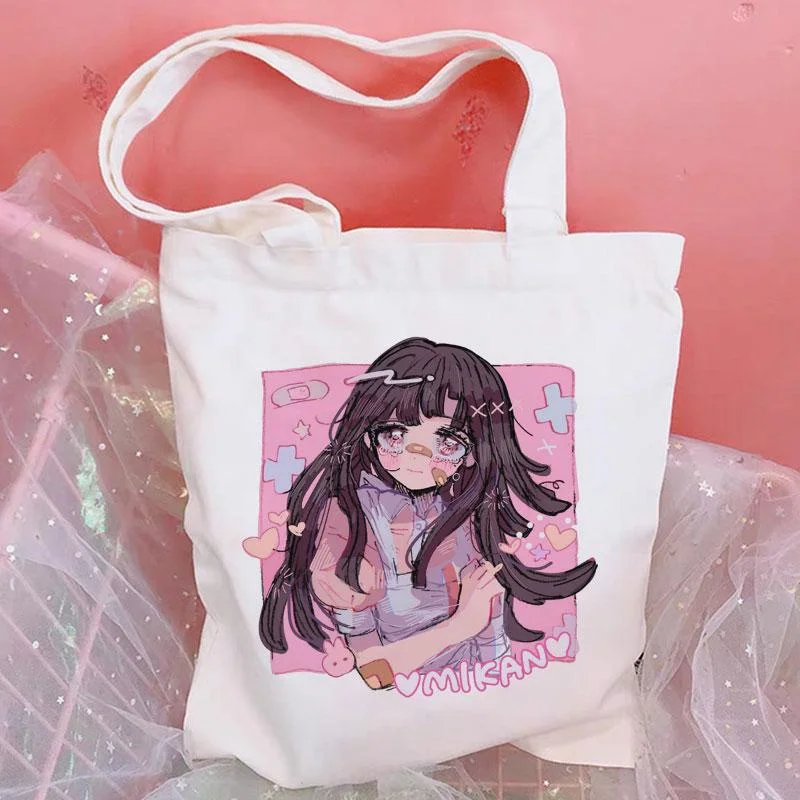 

Cute Mikan Tsumiki Print Female Shopping Canvas Tote Casual Large-capacity Cartoon Women Shoulder Bag Harajuku Print Canvas Bag