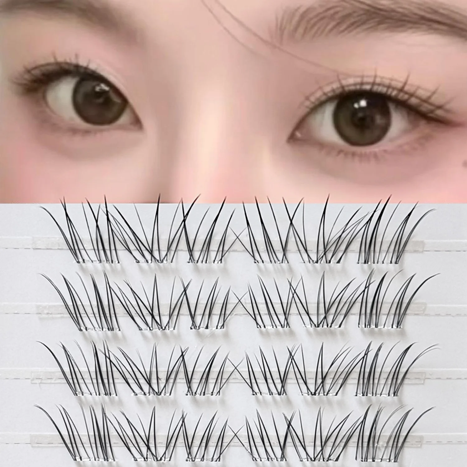 Synthetic Fiber False Eyelashes for Daily Makeup Women's Natural C Curl Cluster Lashes Invisible Band Reusable Fluffy Look