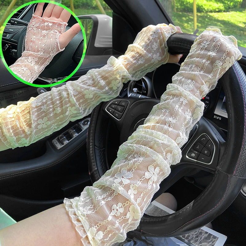 Summer Long Fingerless Gloves Women Sun Protection Sleeves Gloves Lady Thin Lace Mesh Arm Sleeve Sunscreen Uv Breathable Mittens