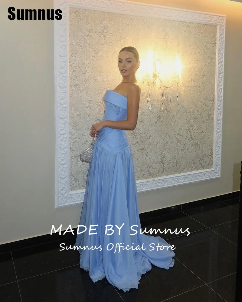 Sumnus Elegant A-Line Sky Blue Evening Dresses Floor Length Sleeveless Formal Occasion Dresses فساتين سهرة Customized image 3