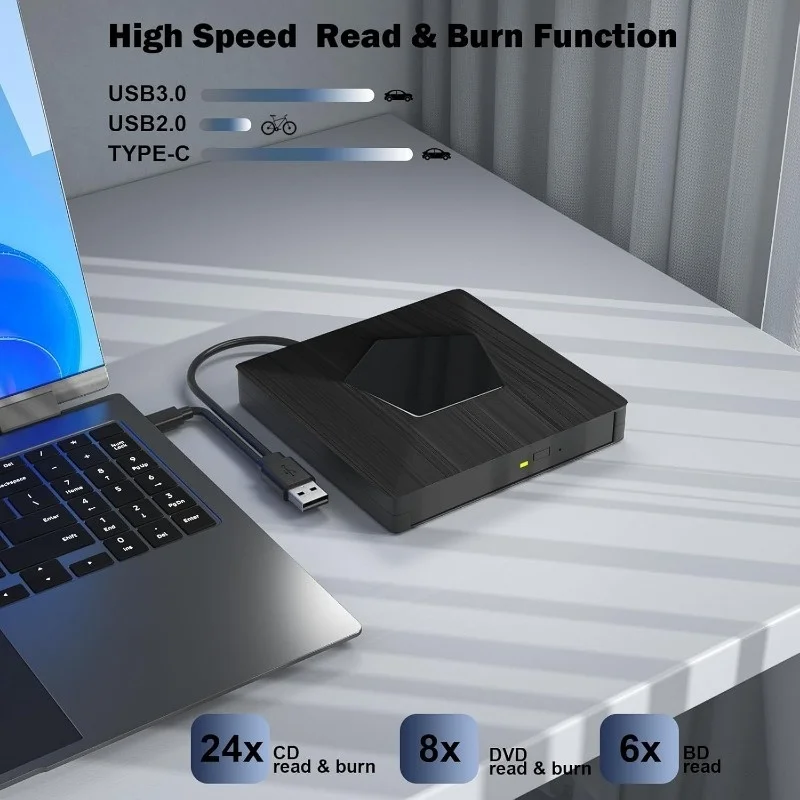 휴대용 BD-Combo 2in1 USB3.0 Type-C 블루레이 드라이브 외부 CD DVD 리더기 및 라이터 버너 Windows Linux MacOS와 호환 가능