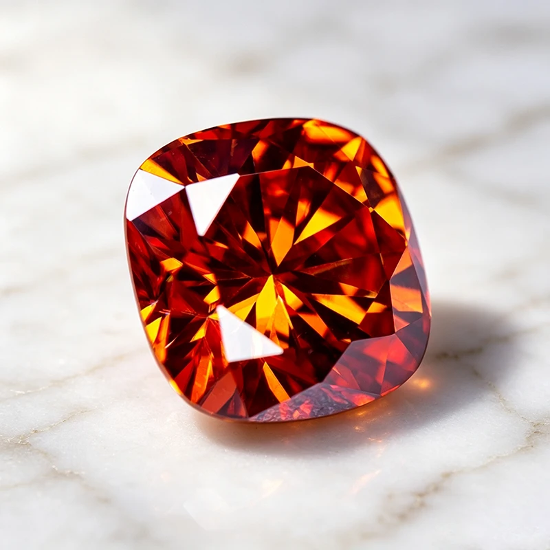 Moissanit-Stein in Orange, Kissenform, Edelstein für DIY-Schmuck wie Ringe, Halsketten, Ohrringe, Hauptmaterialien mit Zertifikat – Detail 4