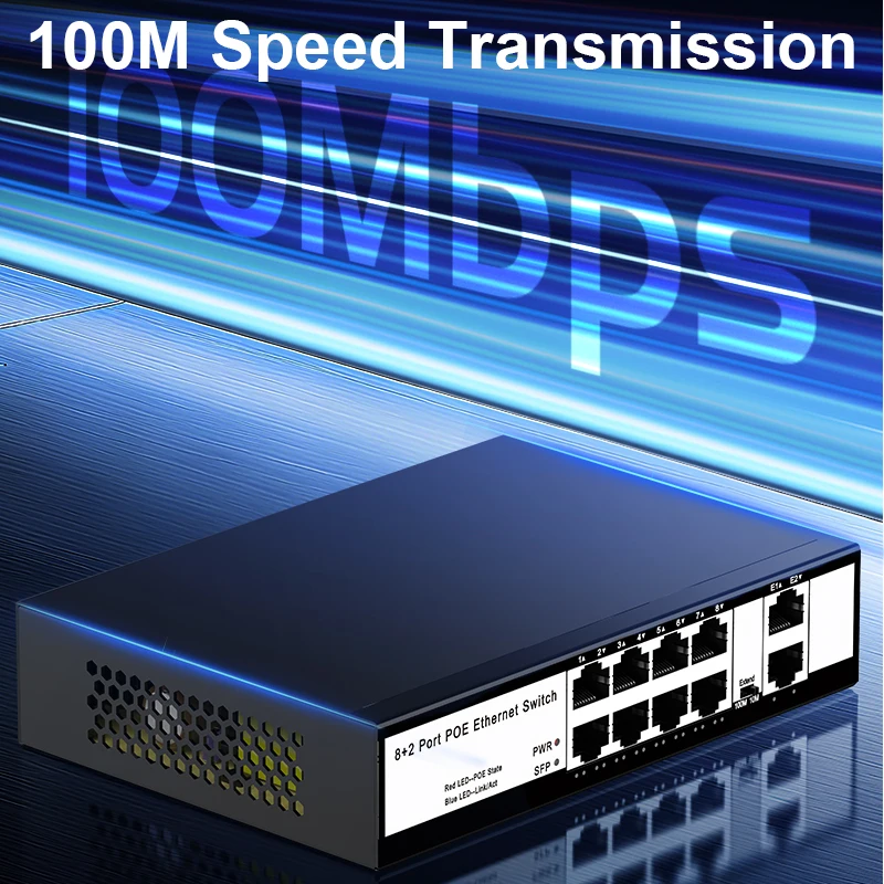 HORACO 8 Port 100M POE Switch 100Mbps Active POE Network Switch 96W for IP Camera,NVR,Surveillance,CCTV,POE Camera