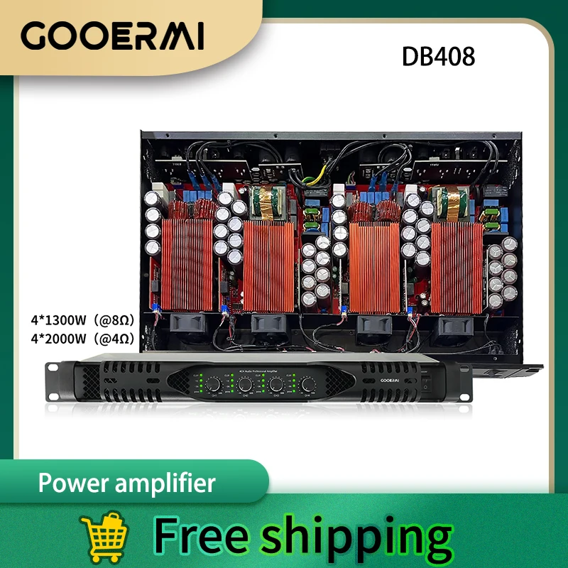 GOOERMI DB408 Professional 1U Digital Amplifier 4*2000W 4Channel Power Amplifier Stereo Sound System Audio Class D For Stage