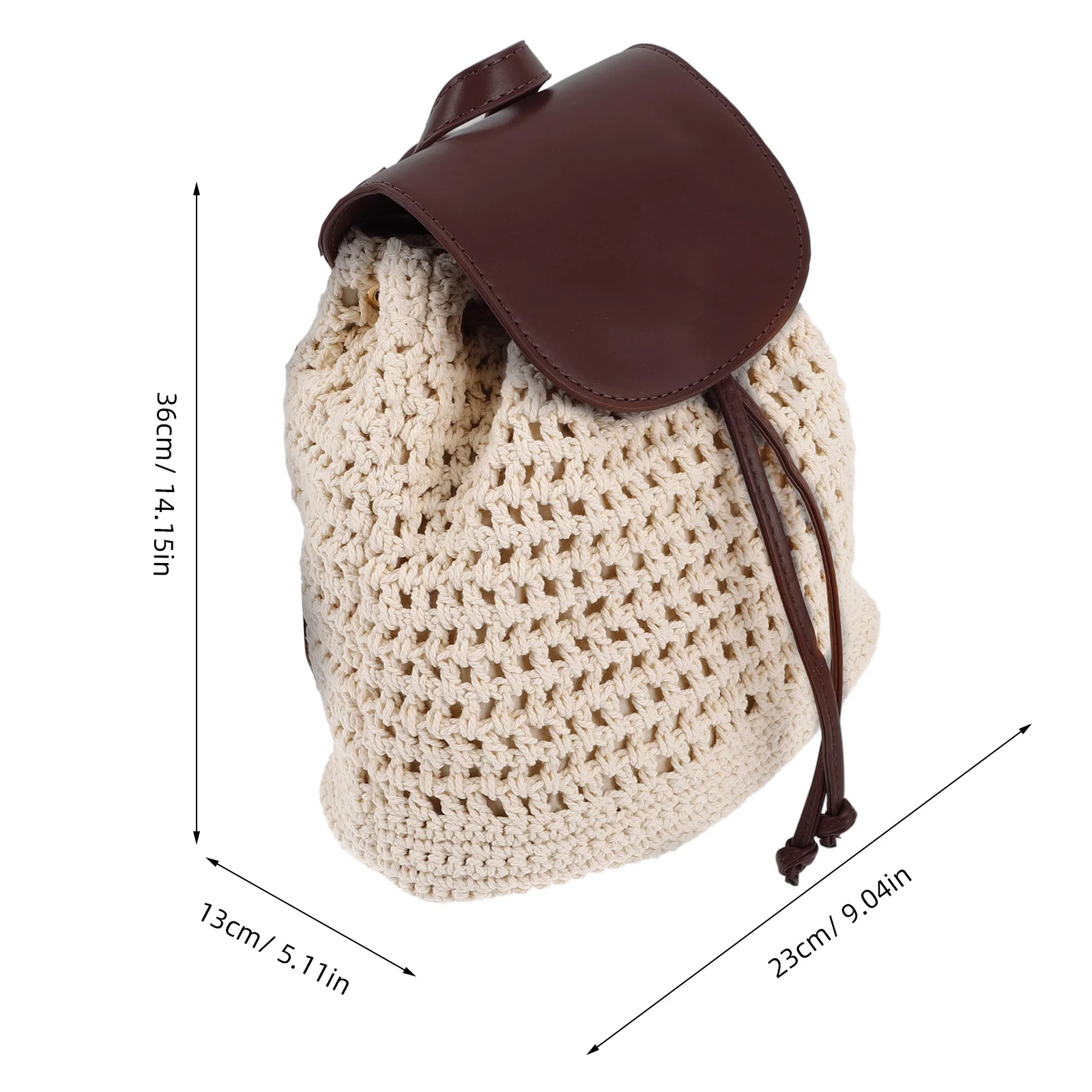 Zaino in tessuto all'uncinetto fatto a mano con patta con coulisse Boho Borsa piccola lavorata a maglia Borsa da spiaggia estiva per donna Zaino da viaggio all'uncinetto