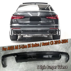 S6 Style Rear Valance Rear Bumper Diffuser Spoiler Splitter Bodykit For Audi A6 S-Lins S6 Sedan / Avant C8 C8 Facelift 2019-2024