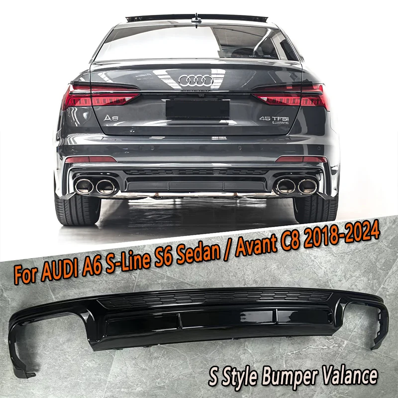 S6 Style Rear Valance Rear Bumper Diffuser Spoiler Splitter Bodykit For Audi A6 S-Lins S6 Sedan / Avant C8 C8 Facelift 2019-2024 