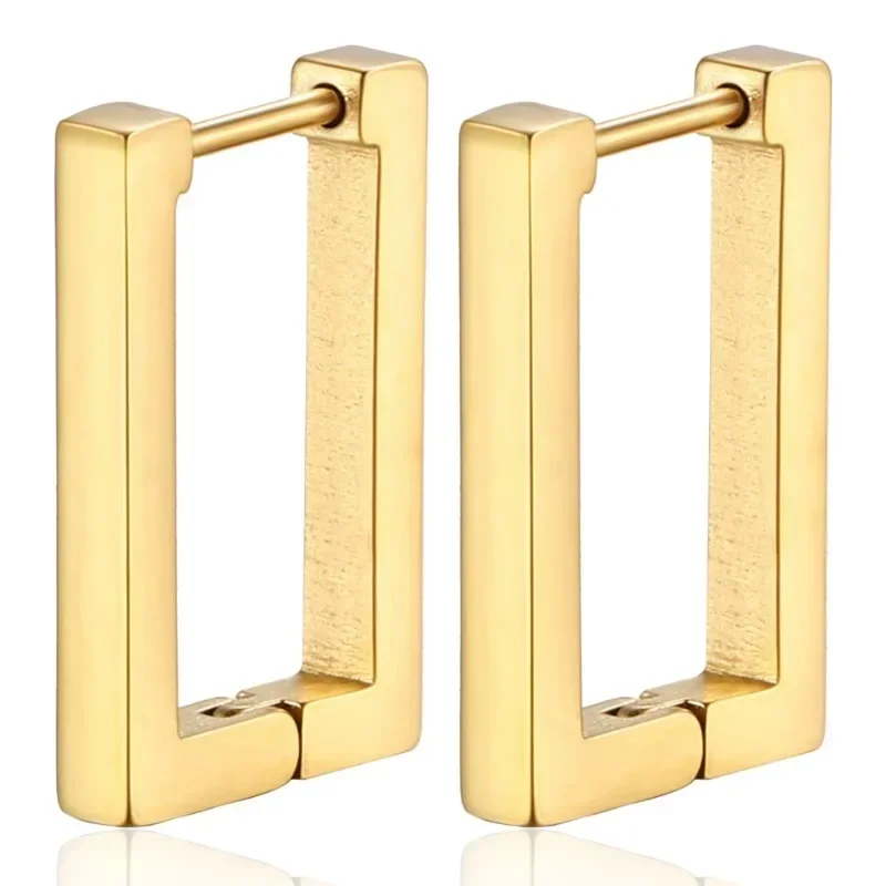 2PCS Square Geometric Earrings for Women Rectangular Gold Color Hoop Earrings Stainless Steel Earrings 2023 Trendy Jewelry Gifts