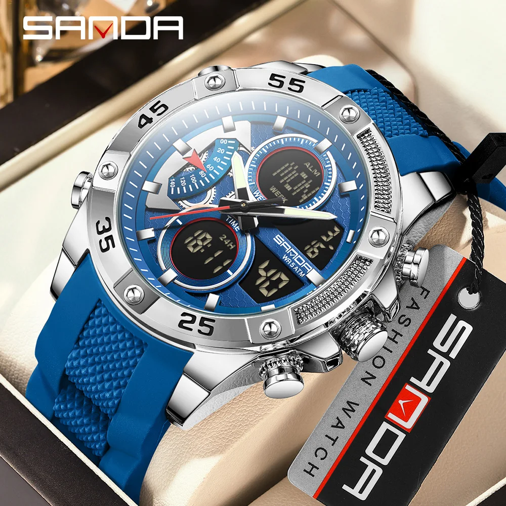 

SANDA Новинка 5104, модные студенческие спортивные электронные часы, многофункциональные водонепроницаемые светодиодные студенческие электронные часы с обратным отсчетом 2025