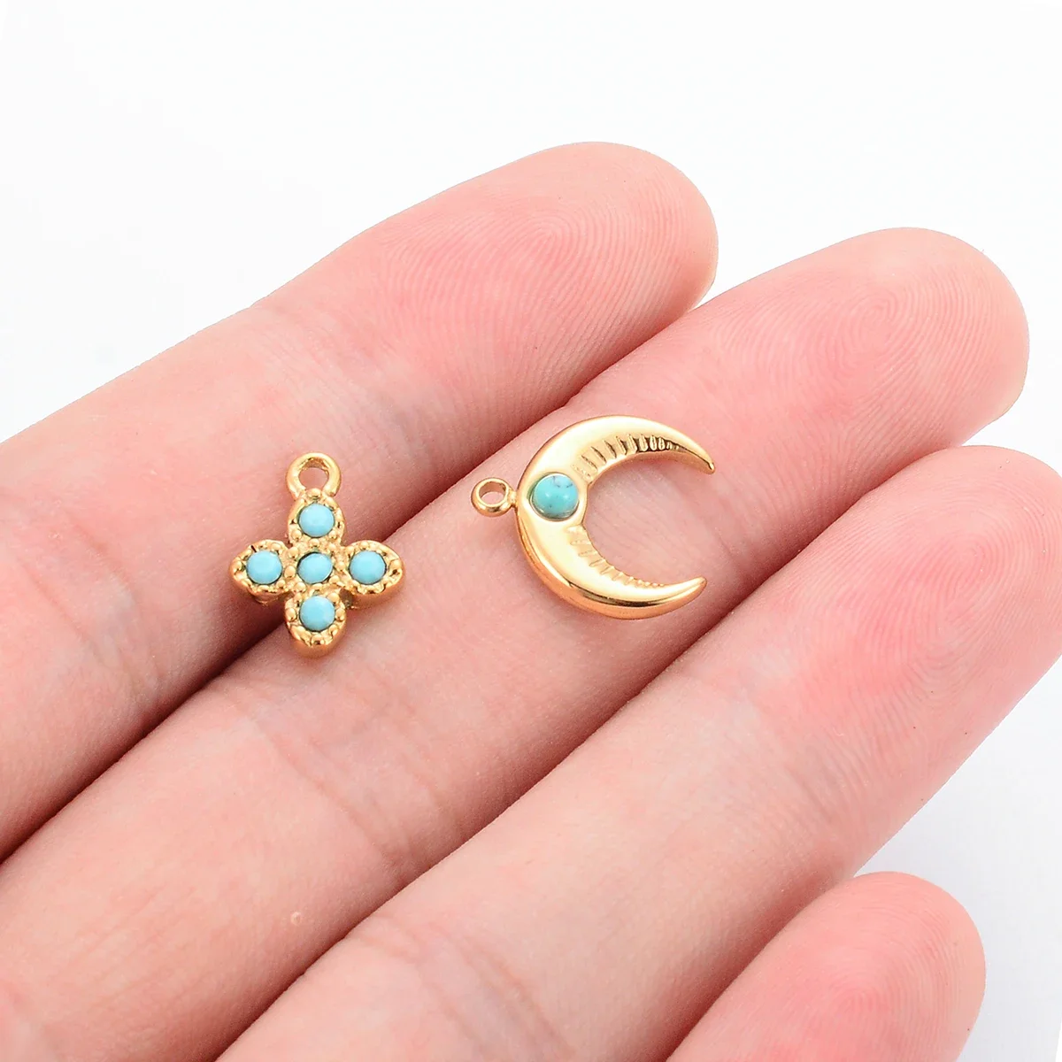 4Pcs Natural Stone Crown Cross Moon Charms Stainless Steel Jewelry Making Earring Pendant Necklace DIY Supplies Craft Findings