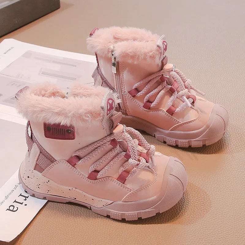 

Детские зимние ботинки, новые зимние ботинки для мальчиков и девочек, короткие ботинки на боковой молнии, флисовые, с защитой от ударов, с мягкой подошвой, теплые