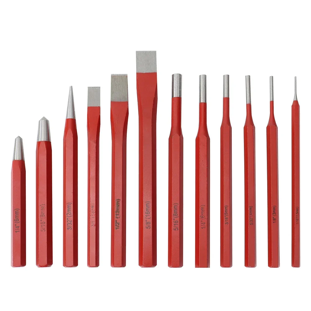 For Brick Stone Metal Wood Pin Punch And Center Punch Hand Tool 12Pcs Punch And Chisel Set…