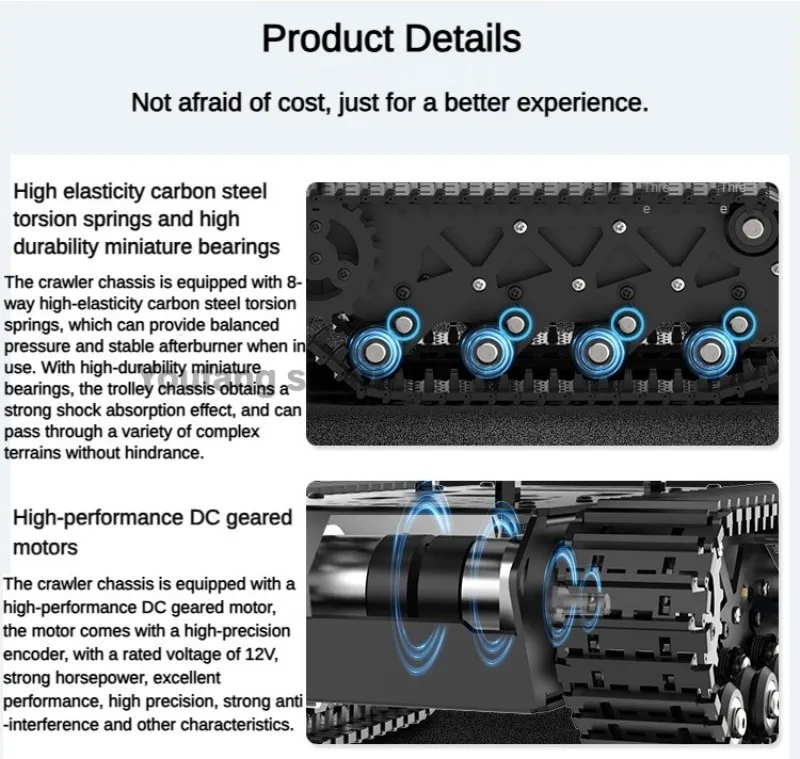 10 กก.โหลด Strong Shock Absorption RC ถังแชสซี Suspension ถังโลหะทั้งหมดหุ่นยนต์ 12V มอเตอร์เข้ารหัสโปรแกรมหุ่นยนต์รถ