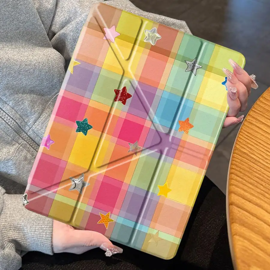 Cute Color Checkered Pattern Holder Cover Tablet Case For iPad Air 4 5 M3 M2 M4 11inch Pro 11th 10th 9th 8th 7th 12.9inch Pro