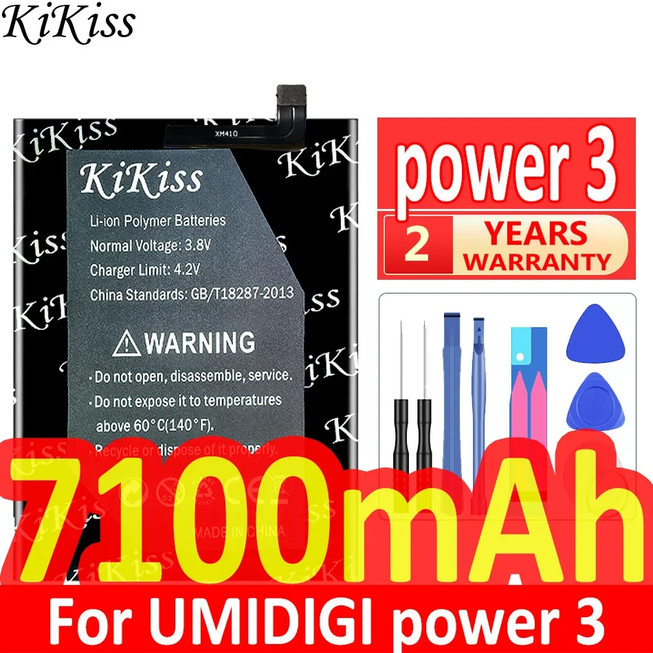 KiKiss 7100mAh Battery Power3 for UMI UMIDIGI Power 3 Batteria + Free Tools