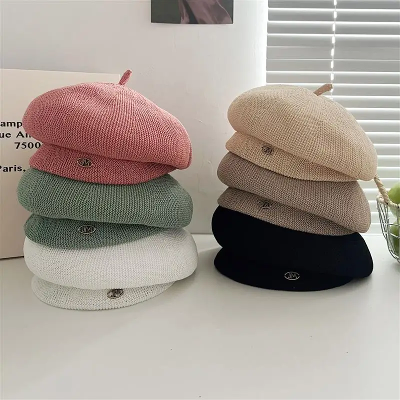 New Styled Beret Women Summer Thin Breathable Big Head Fresh Colors Versatile Artist Hat