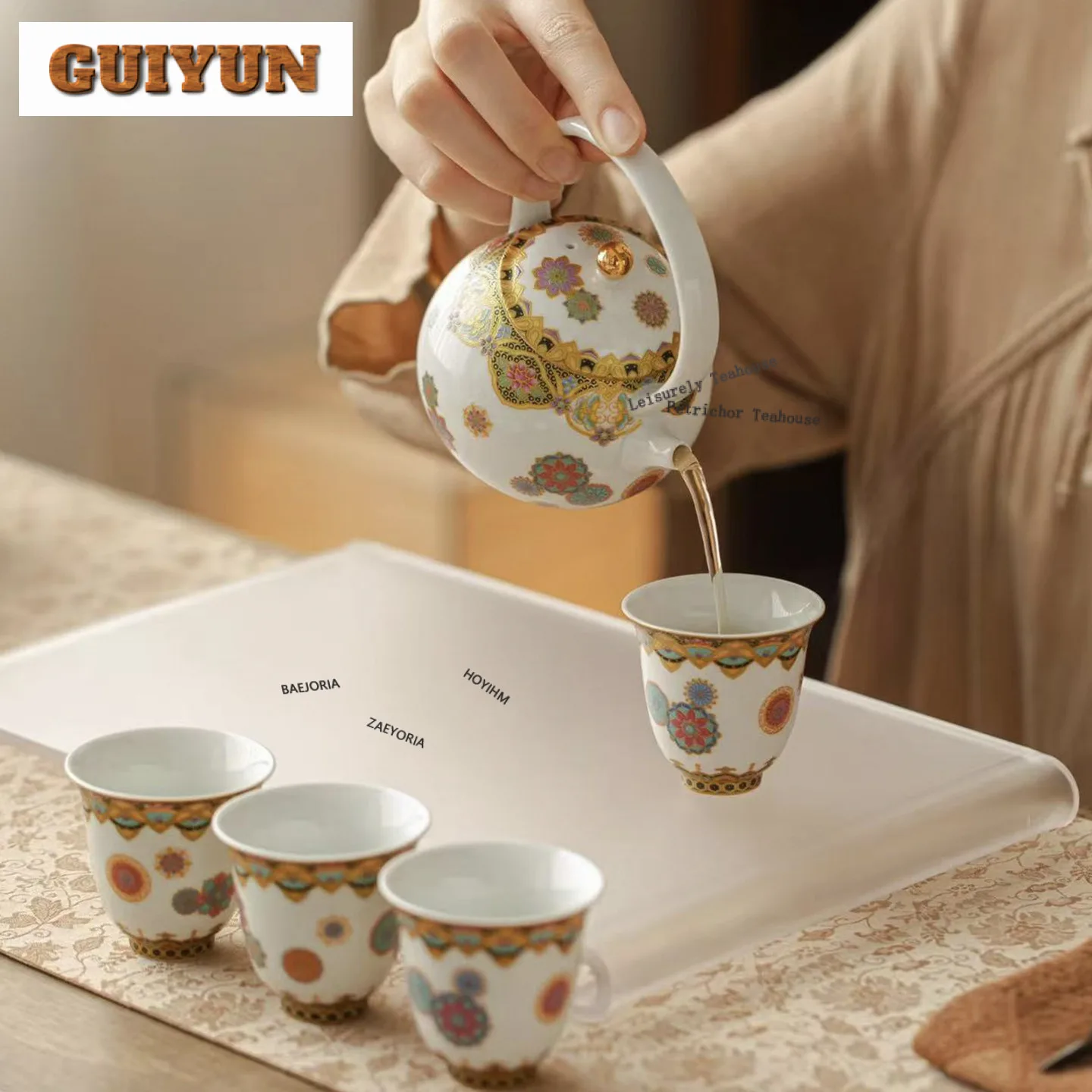 Dunhuang Colour Enamels Tea Set Complete Set Boutique Tea Ceremony Set Teapot And Tea Cup Set Cafes Accessories Ornaments Craft