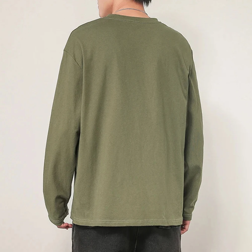 

Топы, майки, футболки, зима-осень, повседневные топы большого размера, мужские топы с длинным рукавом и круглым вырезом, слегка эластичная однотонная одежда