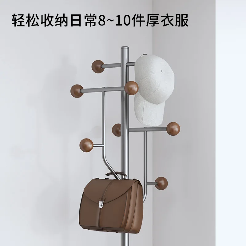 Solid wood small apartment stainless steel coat rack floor-to-ceiling bedroom hanger clothes rack