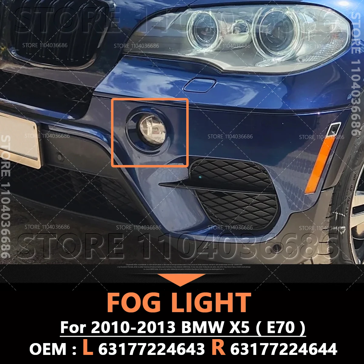 

For 2010-2013 BMW X5 35dx 35ix 50ix (E70) Front Bumper Fog Light Lamp (Without Bulb) 63177224643 63177224644