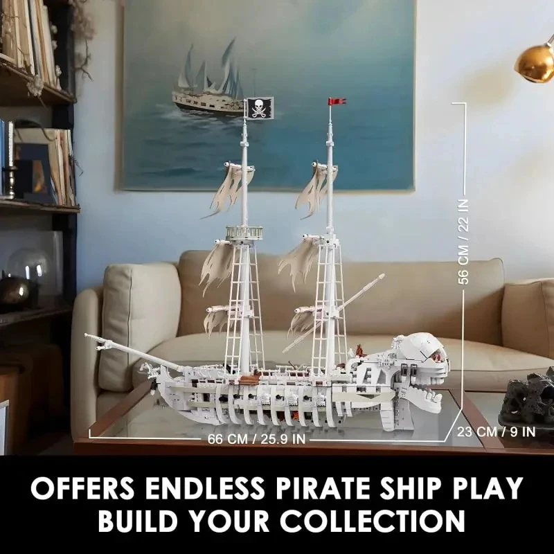 1592PCS Skeleton Ghost Ship Building Blocks Storm Pirate Ship Model Bricks Desktop Decoration Ornaments Boys DIY Toys Idea Gifts