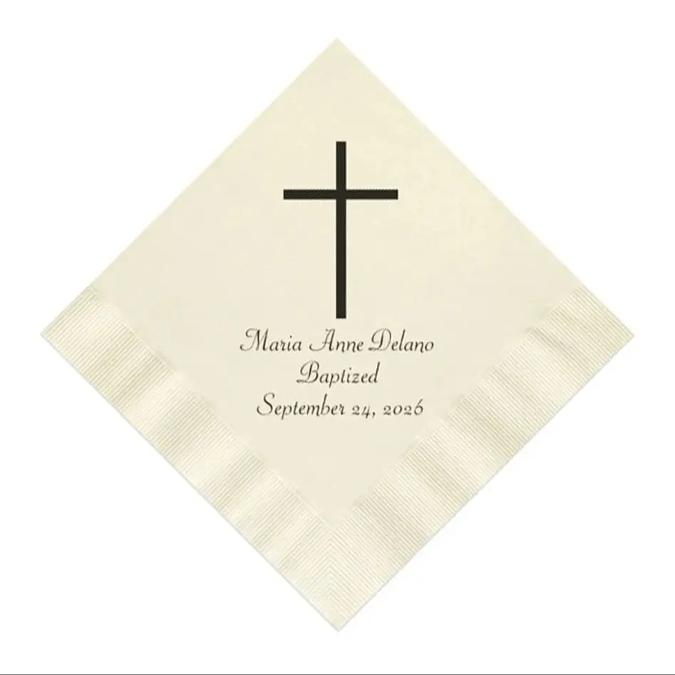 

Christian Simple Cross Personalized Set of 100 Napkins Paper Party Supplies Catholic First Holy Communion Christening Baptism Re